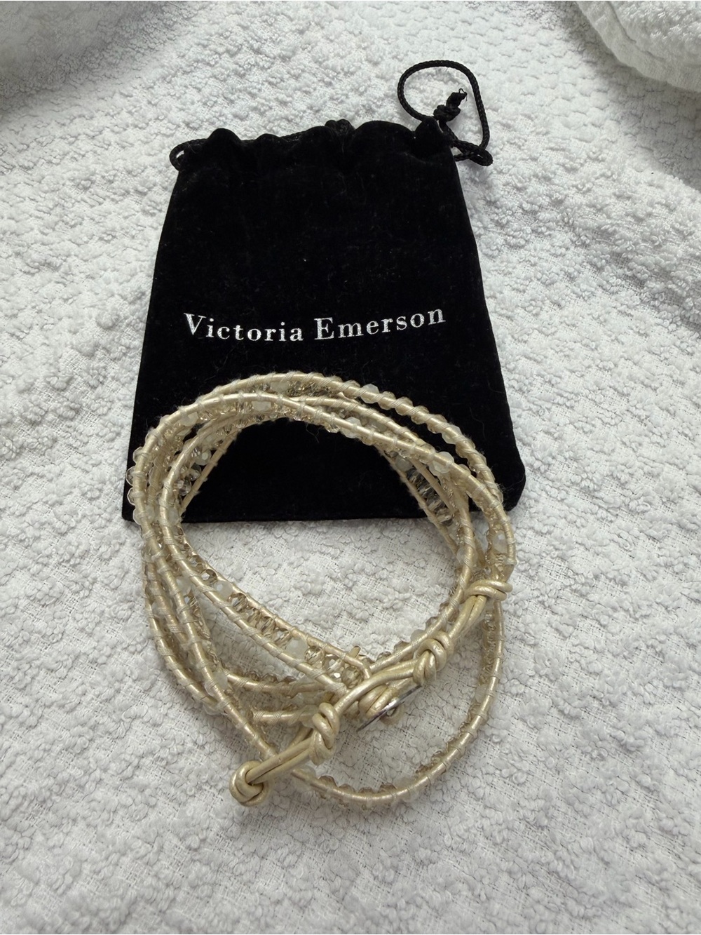 Victoria Emerson Crystal White/Ivory Leather Wrap Bracelet NWOT - Picture 4 of 8